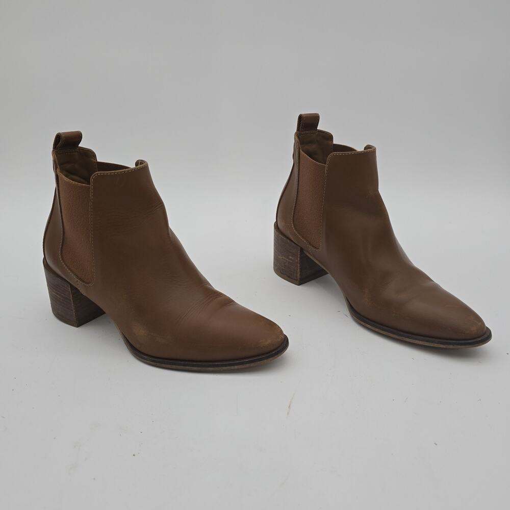 Everlane Boots Womens 5 Brown Heel Italian Ankle Booties Leather Cognac Chelsea